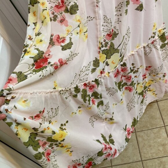 Isabel Maternity Floral Pink Maxi Dress Summer Ruffle Sleeve Lined Size Large - Picture 8 of 10